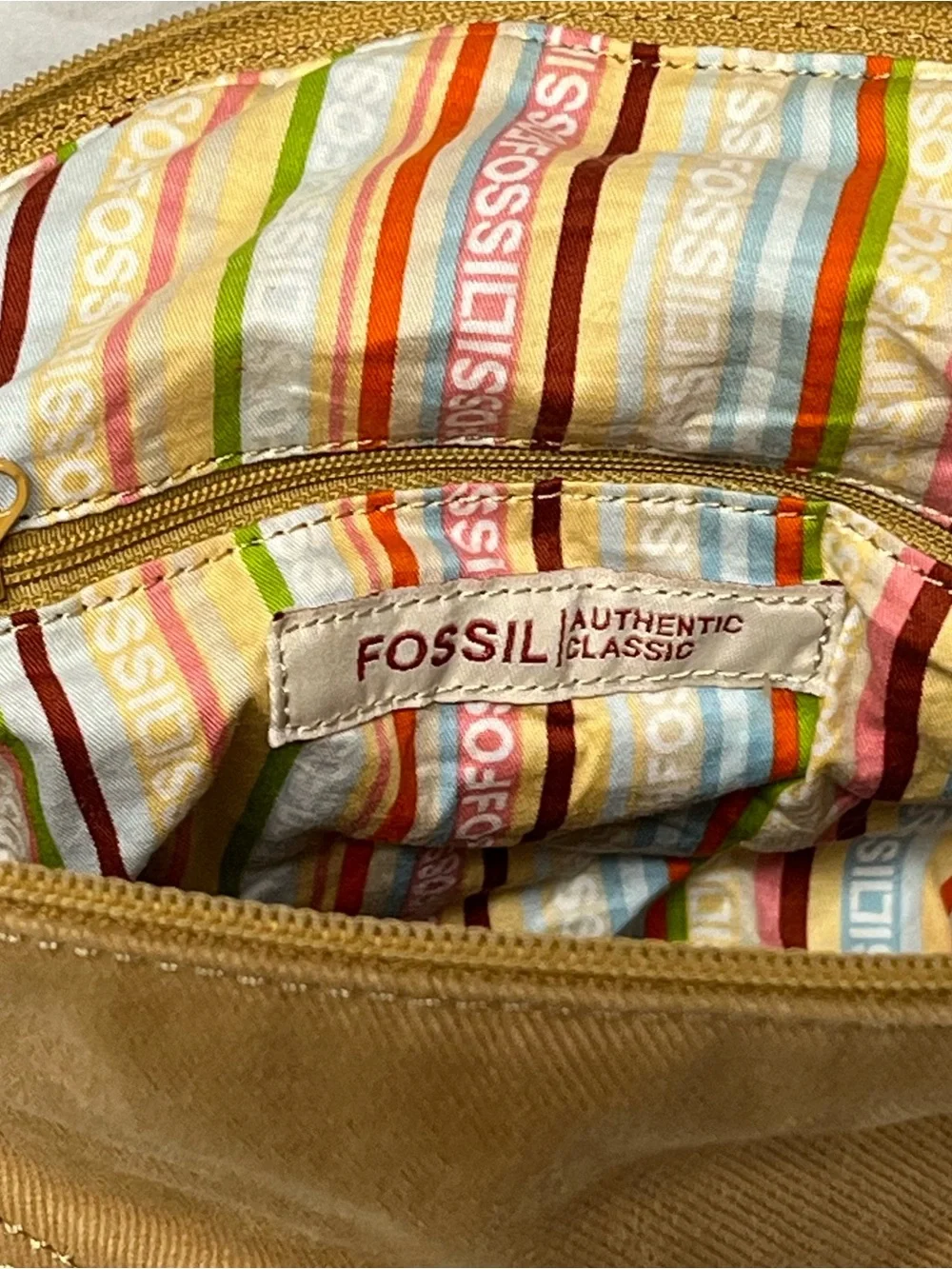 Fossil Tan Canvas Backpack with Multicolor Trim
